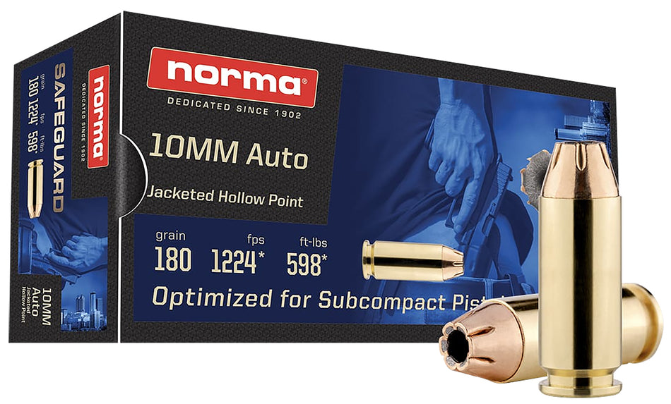Norma 801109265 Safeguard Jacketed Hollow Point 180 Grain 10mm Auto