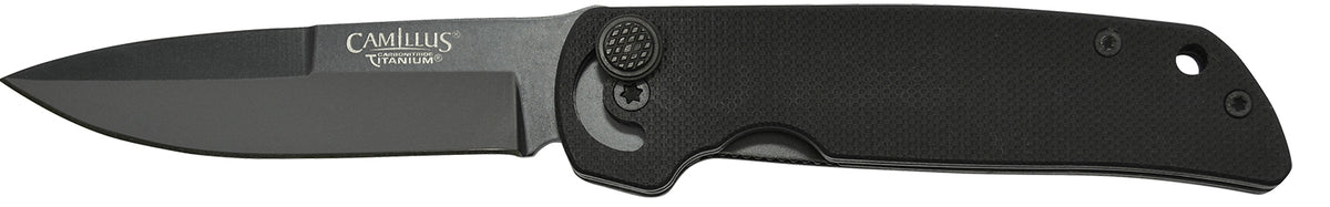 Camillus 19637 Cuda Mini 3" Folding Drop Point Plain Black Carbonitride Titanium AUS-8A SS Blade, Black Textured G10 Handle