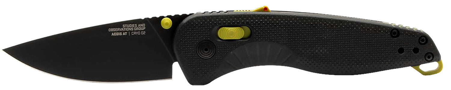 S.O.G SOG11411141 Aegis AT 3.13" Folding Drop Point Plain Black TiNi Cryo D2 Steel Blade, Black w/Moss Accents GRN Handle, Peg Box Pkg