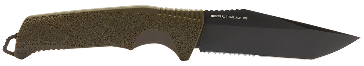 S.O.G SOG17120457 Trident FX 4.20" Fixed Tanto Part Serrated TiNi 1.4116 SS Blade, OD Green Textured GRN Handle