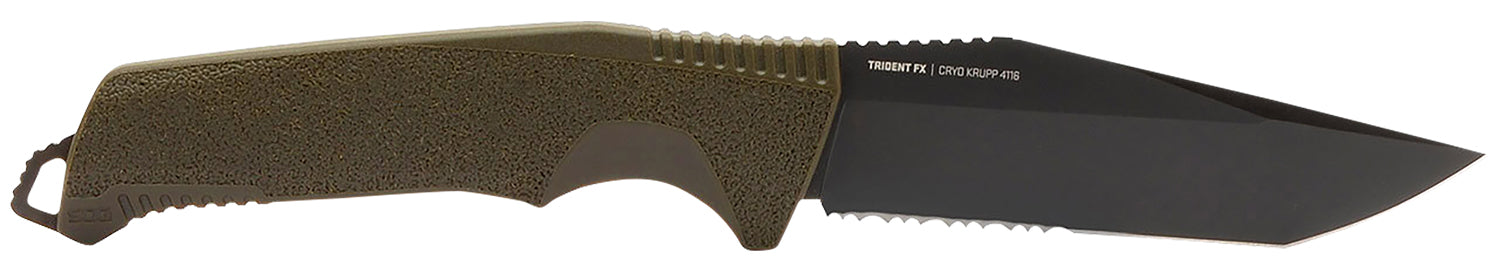 S.O.G SOG17120457 Trident FX 4.20" Fixed Tanto Part Serrated TiNi 1.4116 SS Blade, OD Green Textured GRN Handle