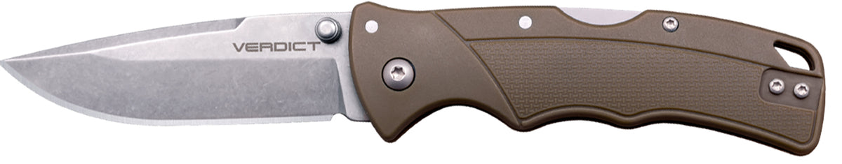 Cold Steel CSFLC3SPSSFDEZ Verdict EDC 3" Tanto Plain Folding 4116 Krupp SS Blade Flat Dark Earth Textured, GFN Handle
