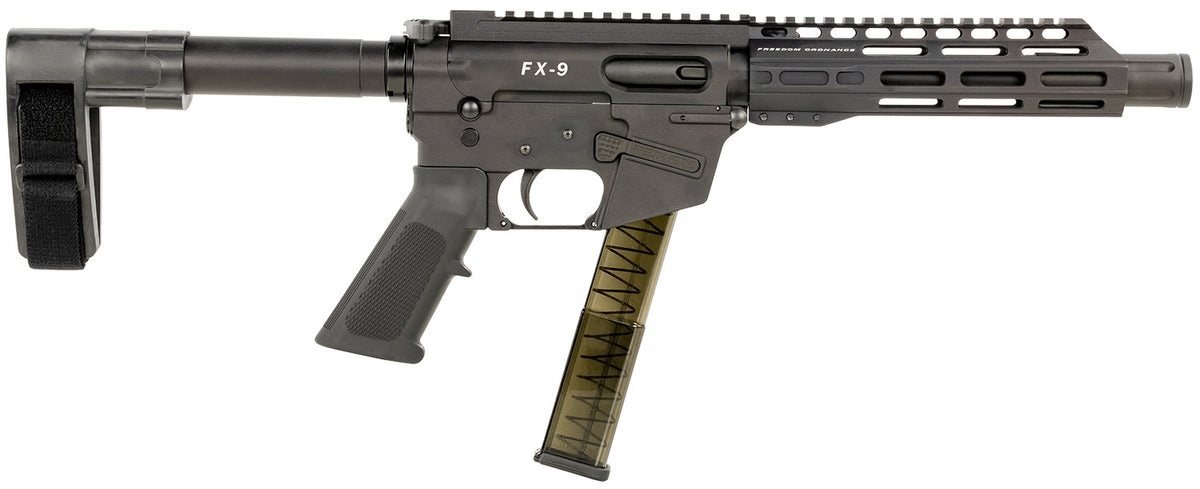 FREEDOM ORDNANCE FX9P8SBM FX-9 9mm Luger 31+1 8" Black Nitride Steel Barrel, M-LOK Handguards, Black Anodized Aluminum Picatinny Rail Receiver, Black SB Mini Brace, AR15 Grip