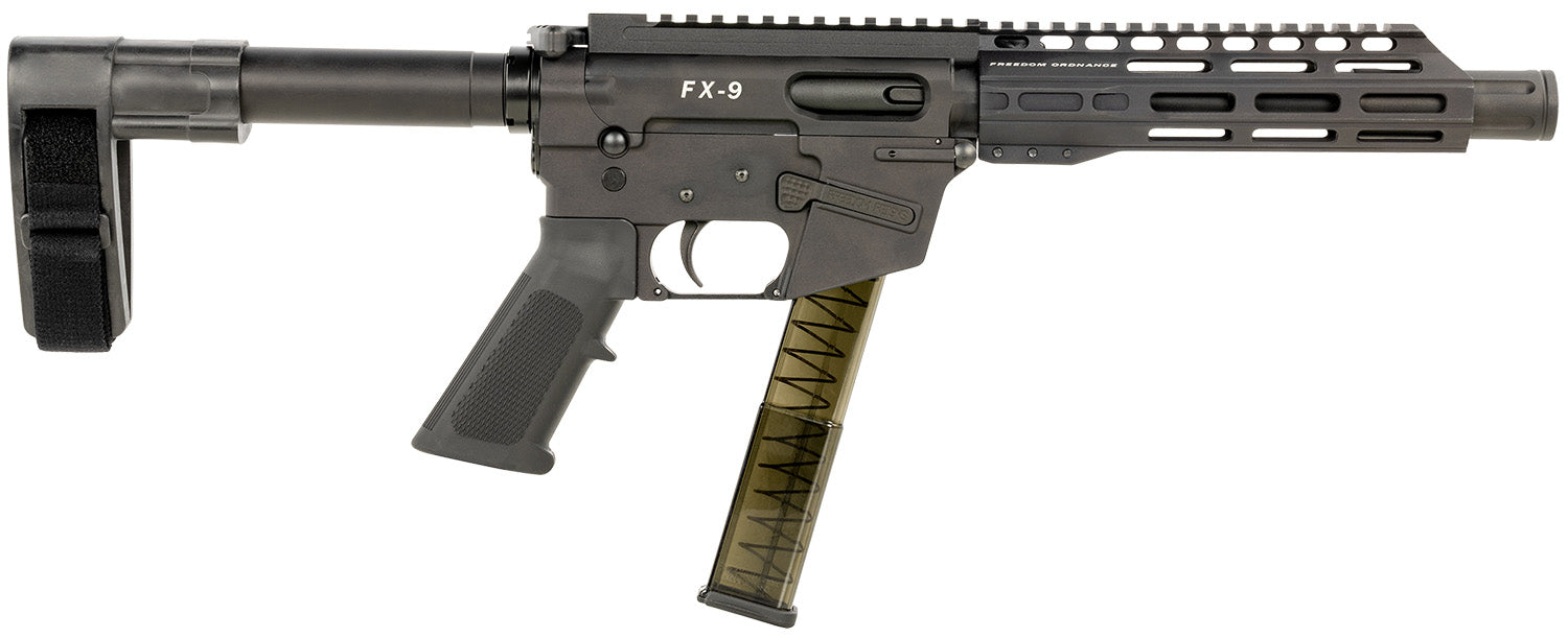 FREEDOM ORDNANCE FX9P8SBM FX-9 9mm Luger 31+1 8" Black Nitride Steel Barrel, M-LOK Handguards, Black Anodized Aluminum Picatinny Rail Receiver, Black SB Mini Brace, AR15 Grip