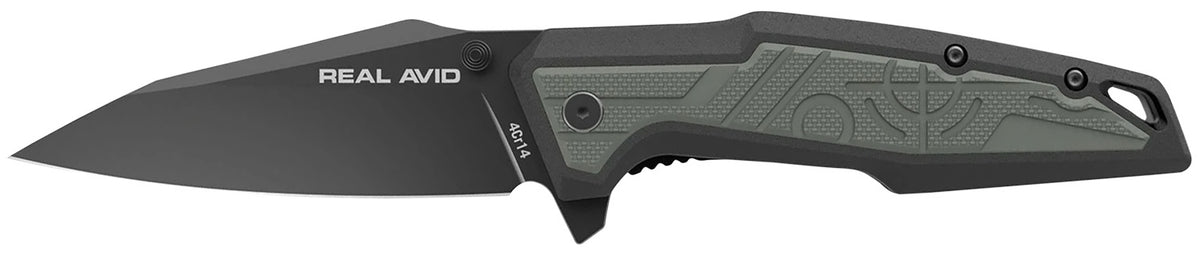 Real Avid AVRAV1 RAV-1 3.25" Folding Modified Clip Point Plain Black Oxide 4Cr14 Blade, Grip Plates GFN Handle, Clamshell Pkg
