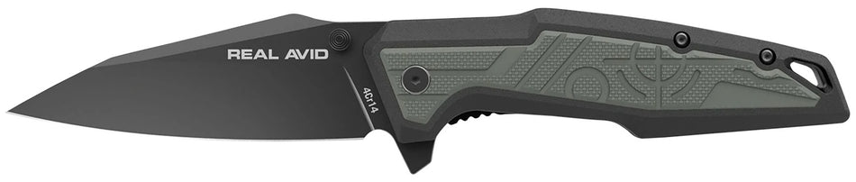 Real Avid AVRAV1 RAV-1 3.25" Folding Modified Clip Point Plain Black Oxide 4Cr14 Blade, Grip Plates GFN Handle, Clamshell Pkg