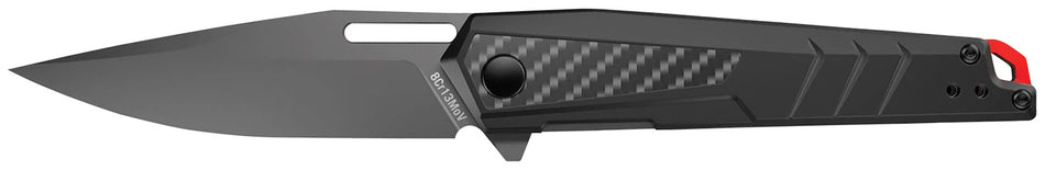 Real Avid AVRAV5 RAV--5 3.40" Folding Drop Point Plain Titanium 8Cr13MoV SS Blade, Black Textured Aluminum/Carbon Fiber Handle, Clamshell Pkg