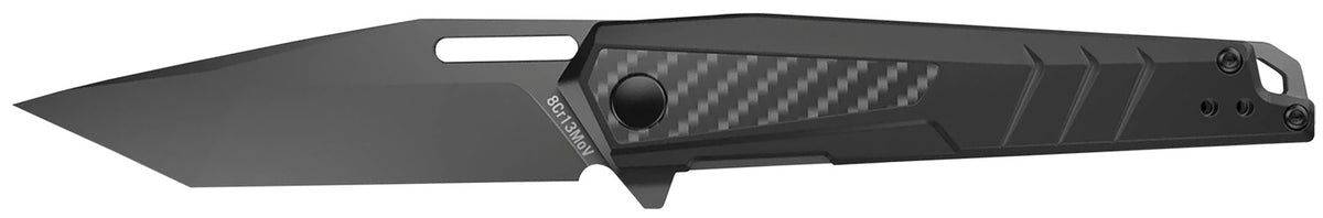 Real Avid AVRAV6 RAV-6 3.40" Folding Tanto Plain Titanium 8Cr13MoV SS Blade, Black Textured Aluminum/Carbon Fiber Handle, Clamshell Pkg
