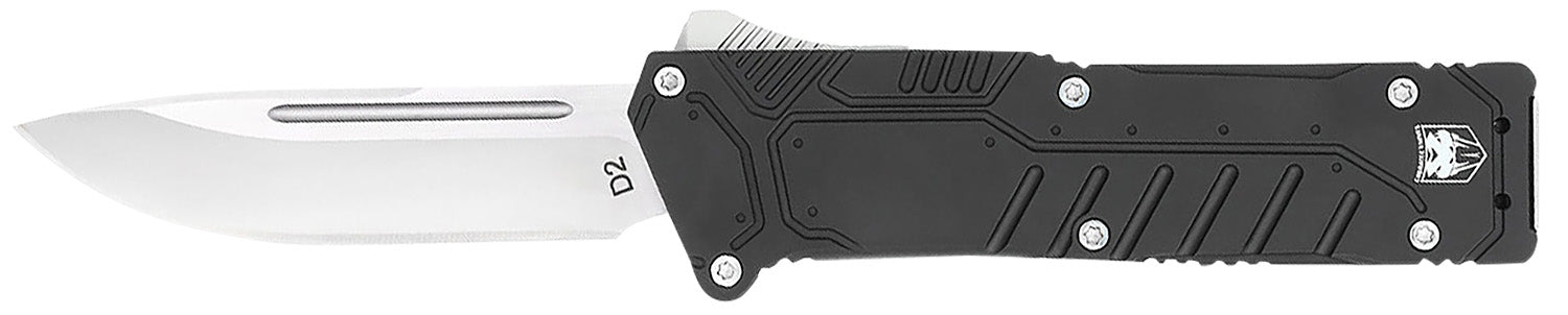 CobraTec Knives BLKSFDNS Special Forces 3.25" OTF Drop Point Plain Satin D2 Steel Blade, 4.75" Black Textured Anodized Aluminum Handle