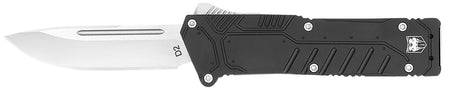 CobraTec Knives BLKSFDNS Special Forces 3.25" OTF Drop Point Plain Satin D2 Steel Blade, 4.75" Black Textured Anodized Aluminum Handle