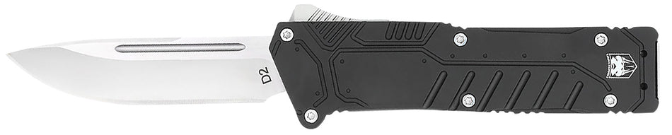 CobraTec Knives BLKSFDNS Special Forces 3.25" OTF Drop Point Plain Satin D2 Steel Blade, 4.75" Black Textured Anodized Aluminum Handle