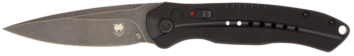 CobraTec Knives BLKDIABLOAUTO Diablo 3.50" Folding Black Stonewashed D2 Steel Blade, 4.75" Black Textured G10 Scales Handle