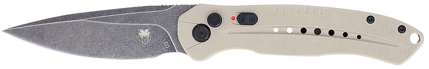 CobraTec Knives TANDIABLOAUTO Diablo 3.50" Folding Black Stonewashed D2 Steel Blade, 4.75" Tan Textured G10 Scales Handle