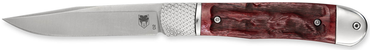 CobraTec Knives CTTHRRED Trapper Hidden Release 3.12" Flip Open Drop Point Plain Satin D2 Steel Blade, 4.25" Red Textured Bone Handle