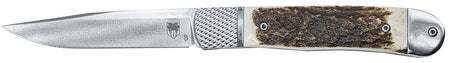 CobraTec Knives CTTHRSTG Trapper Hidden Release 3.12" Flip Open Drop Point Plain Satin D2 Steel Blade, 4.25" Stag Scales Handle
