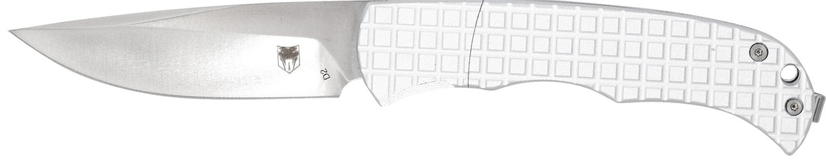 CobraTec Knives CTCLNHRSIL Cyclone Hidden Release 3" OTF Plain Satin D2 Steel Blade, 4" White Aluminum Handle
