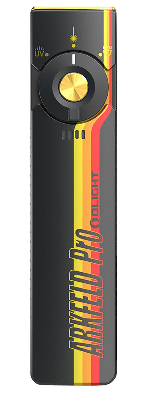 Olightstore Usa Inc ARKFELDPRO3RRSV3 Arkfeld Pro Black/Racing Stripes 1/15/100/420/1,300 Lumens White LED Green Laser UV Light