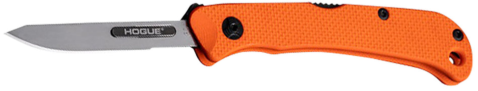 Hogue 35834 Expel 2.50" Folding Scalpel Plain Satin High Carbon Steel Blade, Blaze Orange Textured G10 Scales/SS Handle