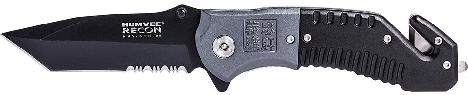 Humvee Adventure Gear HMVKTR08 Humvee Recon Folding Plain/Serrated Black Stainless Steel Blade, Black/GrayHandle