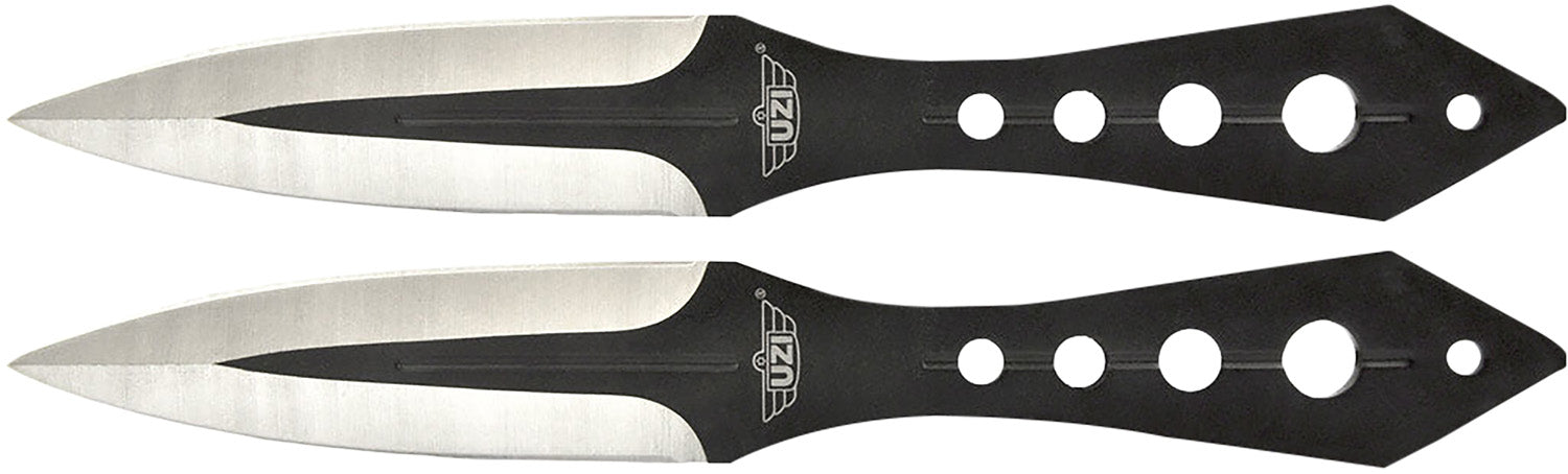 Uzi Accessories UZKTRWTZP Throwing Knives Two Fixed Plain Black/Silver Stainless Steel Blade, Black Stainless Steel Handle, Includes Nylon Holster