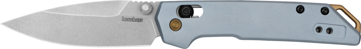 Kershaw 2051 Iridium EDC Mini 3" Folding Spear Point Plain Stonewashed D2 Steel Blade, Ice Blue Aluminum Handle