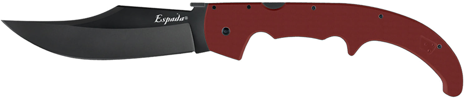 Cold Steel CS62MGCRRBK Espada XL 7.50" Folding Trailing Point Plain Black PVD AUS-10A SS Blade, Ruby Red Textured G10 Handle