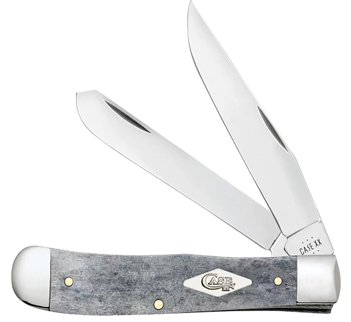 Case 34203 Stockman Large Folding Clip Point/Sheepsfoot/Spey Plain Mirror Polished Tru-Sharp SS Blade/ Smooth Gray Bone Handle