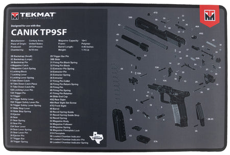 TekMat TEKR17CANIKTP9SF Cleaning Mat Black/Gray Rubber 11"x17" Canik TP9SF Diagram