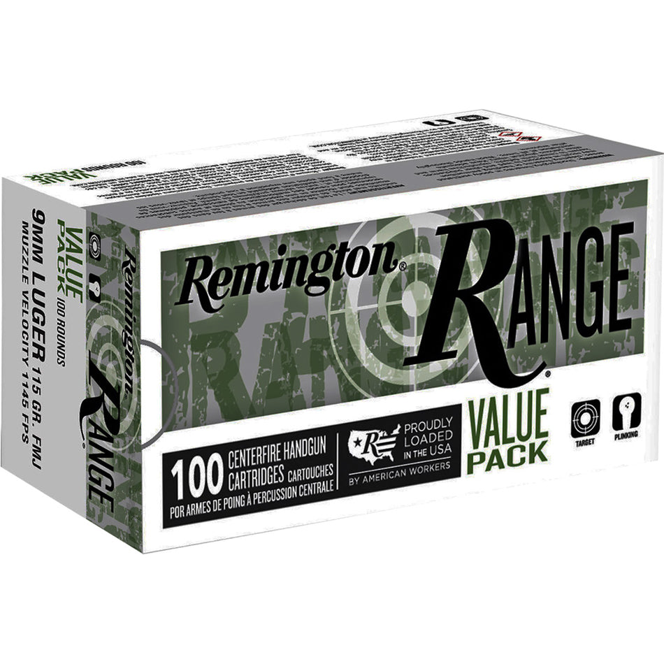 Remington 9mm Luger / Parabellum Range Value Pack 115gr FMJ Ammo