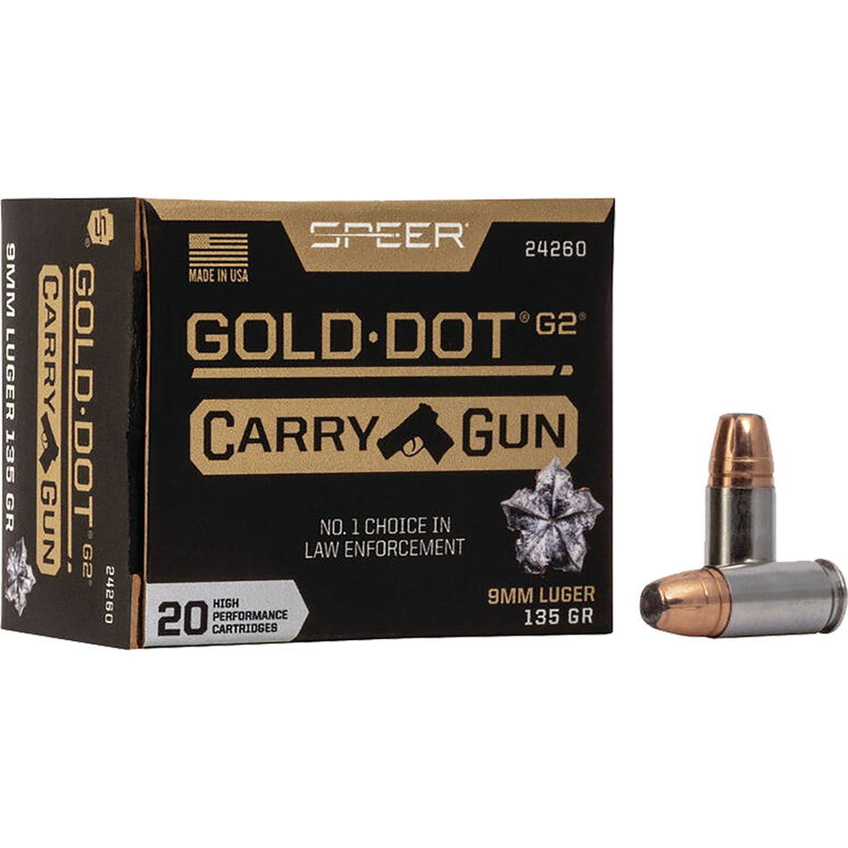 Speer 9mm Luger / Parabellum Gold Dot Carry Gun 135gr JHP Ammo