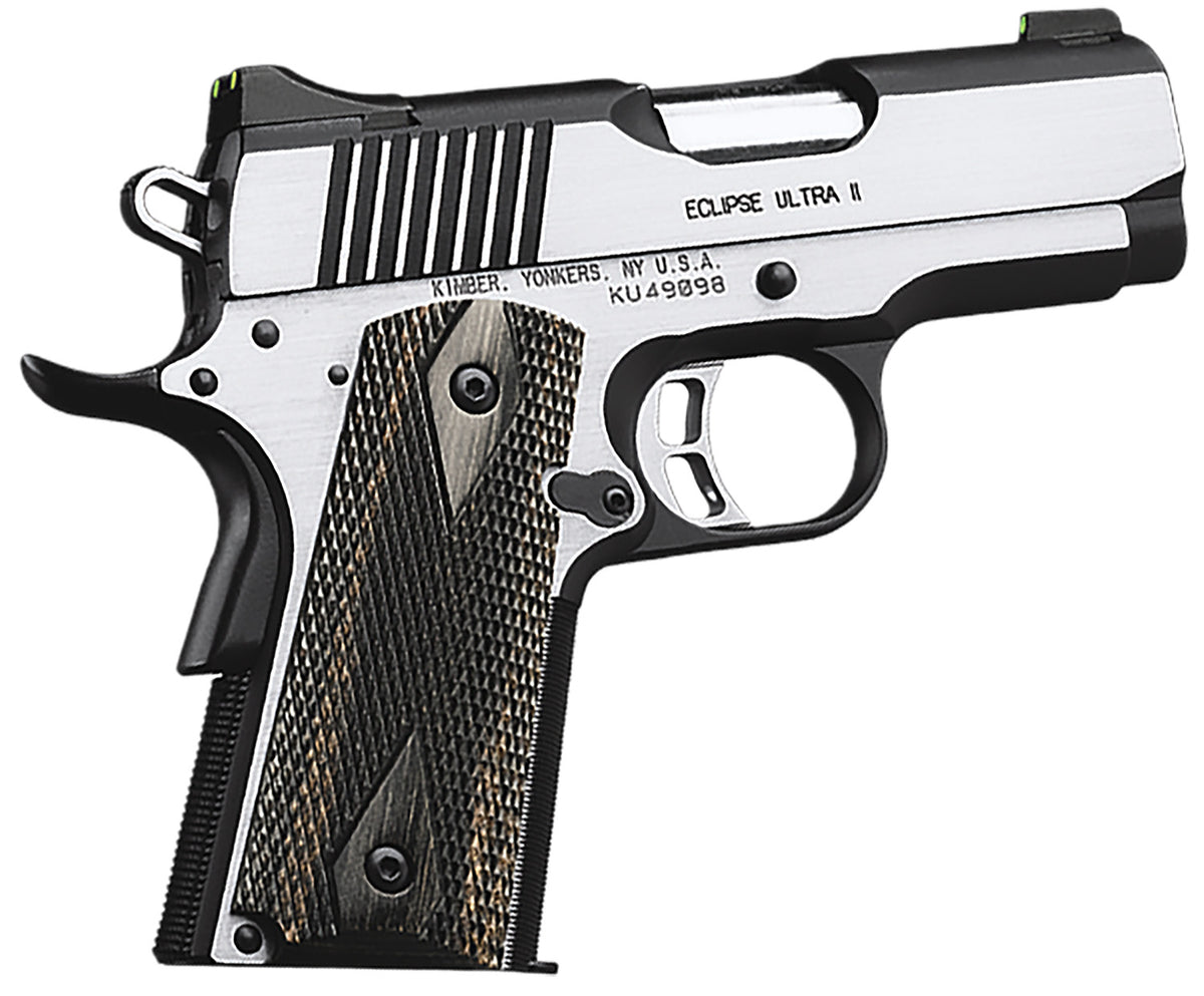 Kimber Mfg.,inc 3200042CA Eclipse Ultra II (CA) 45 ACP 7+1 3" Stainless Steel Slide Brush Polished Front Strap Checkering Laminated Gray/Black Double Diamond Grip