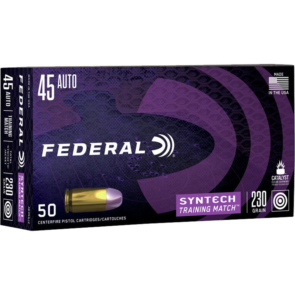 Federal AE45SJ2 Syntech Training Match Training Match Total Syntech Jacket Flat Nose 230 Grain .45 ACP/Auto 890 fps