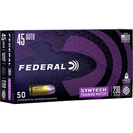 Federal AE45SJ2 Syntech Training Match Training Match Total Syntech Jacket Flat Nose 230 Grain .45 ACP/Auto 890 fps