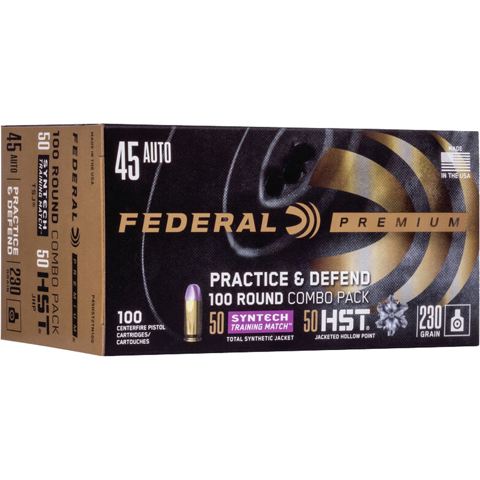 Federal .45 ACP/Auto Premium Defense Syntech Practice & Defend 230gr JHP Ammo
