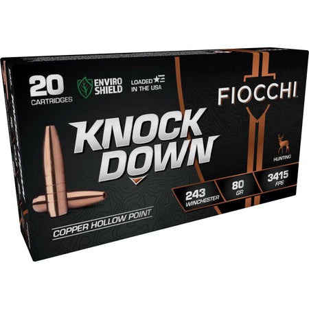 Fiocchi 243CHA Knock Down Enviro Shield Hollow Point 80 Grain .243 Winchester 3415 fps