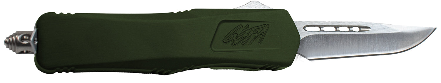 Great Lakes Firearms GLKMDSMTODG GLFA Medium 3.50" OTF Plain Steel Blade, OD Green Cerakote Aluminum Handle