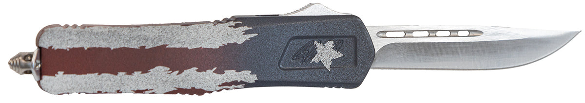 Great Lakes Firearms GLKMDSMTFAMF GLFA Medium 3.50" OTF Plain Steel Blade, American Flag Cerakote Aluminum Handle