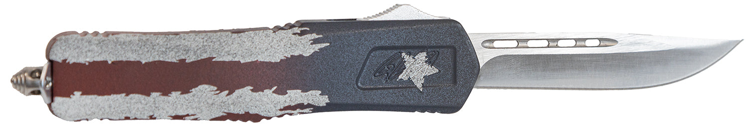 Great Lakes Firearms GLKMDSMTFAMF GLFA Medium 3.50" OTF Plain Steel Blade, American Flag Cerakote Aluminum Handle