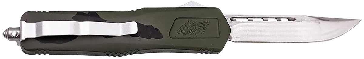 Great Lakes Firearms GLKMDSMTPGRN GLFA Medium 3.50" OTF Plain Steel Blade, Pursuit Green Camo Aluminum Handle