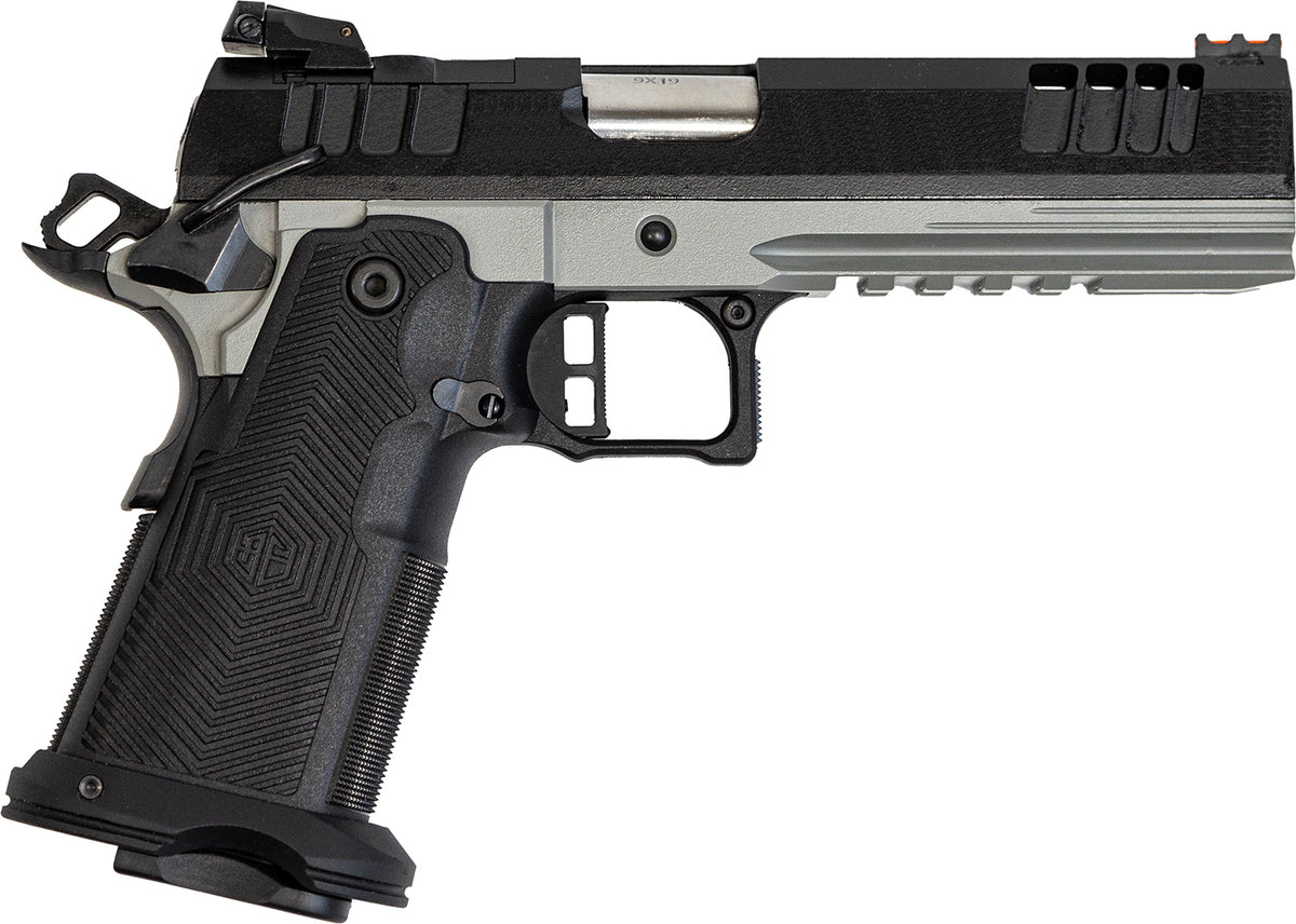 Great Lakes Firearms GL1911DS9FSSSRK 1911 DS Synergy 9mm Luger 20+1 5" Optic Cut/Serrated Cerakote Black Molded Grip Bull Shark Frame