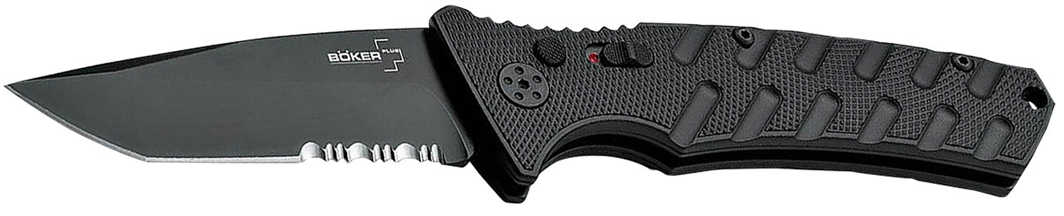 Boker 01BO458 Plus Strike Auto Pocket 3.35" Tanto Serrated Black D2 Blade Aluminum Handle
