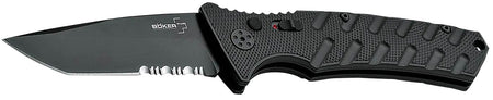 Boker 01BO458 Plus Strike Auto Pocket 3.35" Tanto Serrated Black D2 Blade Aluminum Handle