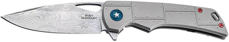 Boker 01BO910DAM P-51 Damast 3.35" Drop Point Plain Silver Acid Etch Damascus Blade Titanium Handle