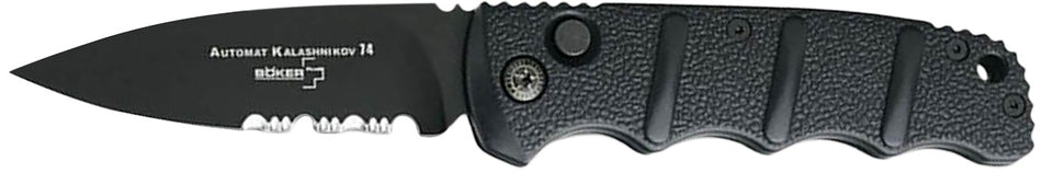 Boker 01KALS100 Kalashnikov 3.35" Drop Point Plain/Serrated Black D2 Steel Blade Aluminum Handle