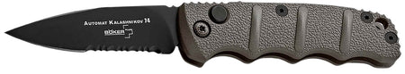 Boker 01KALS96 Kalashnikov 2.52" Drop Point Plain/Serrated Black D2 Steel Blade Gray Aluminum Handle