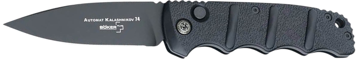 Boker 01KALS99 Kalashnikov Pocket 3.35" Plain D2 Steel Blade Black Aluminum Handle