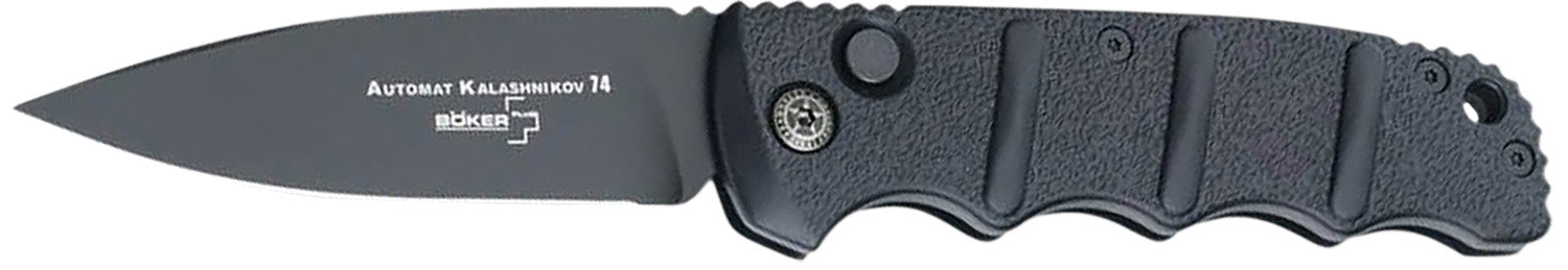 Boker 01KALS99 Kalashnikov Pocket 3.35" Plain D2 Steel Blade Black Aluminum Handle