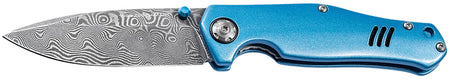 Boker 111101DAM 3.15" Drop Point Damascus Blade Blue Aluminum Handle