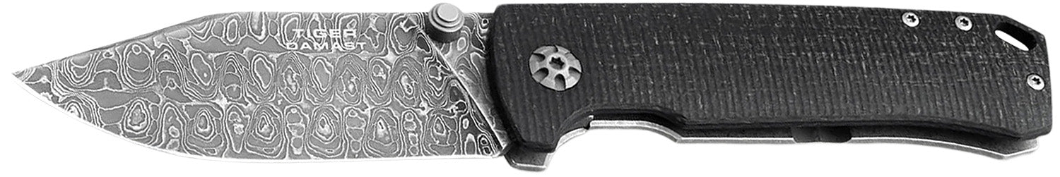 Boker 111103DAM Tiger-Damast Pocket 3.35" Damascus Blade Micarta Handle