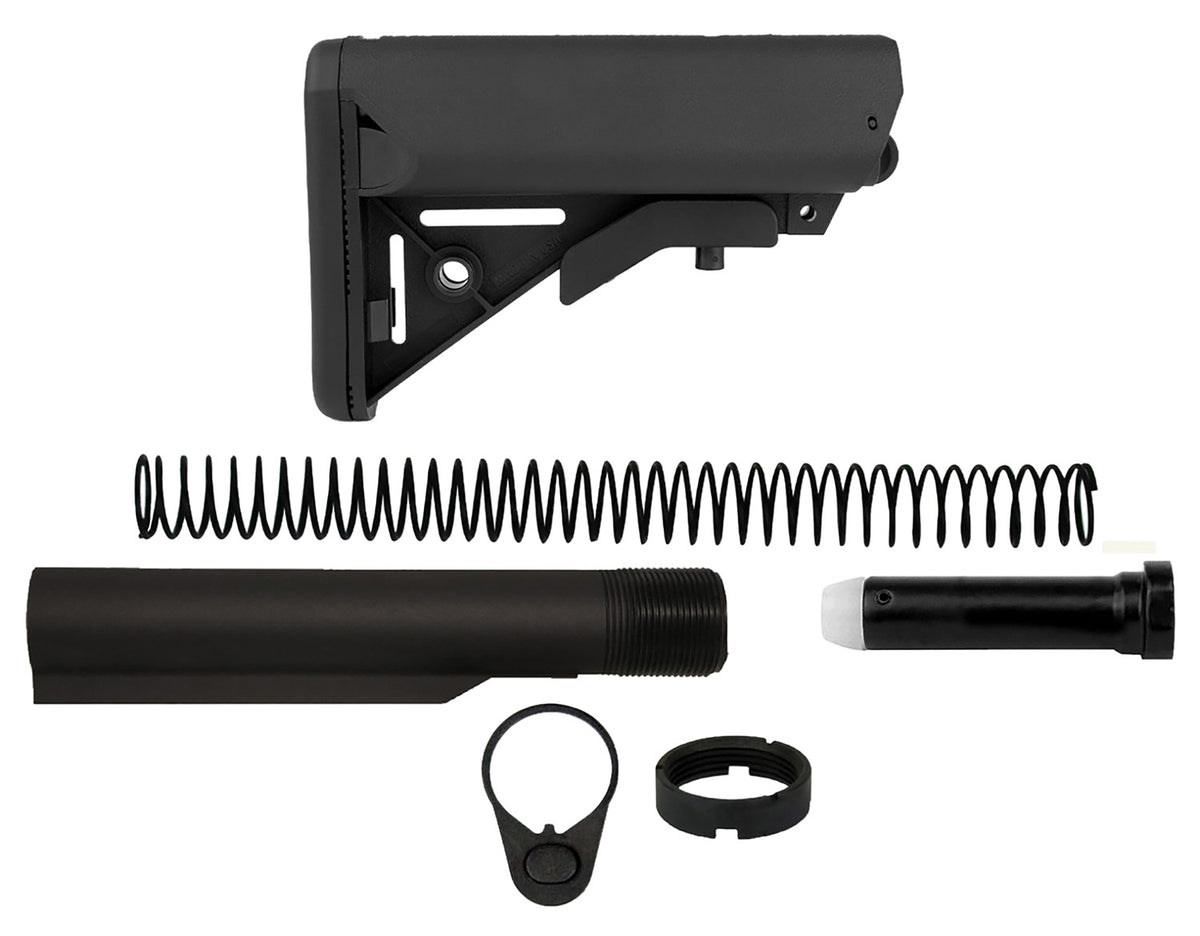 TacFire Mil-Spec Buffer Tube Kit with Stock and Buttpad for AR-15 Black TACFIRE AR-15 MIL SPEC SOPMOD 6-POSITION COMPLETE STOCK KIT